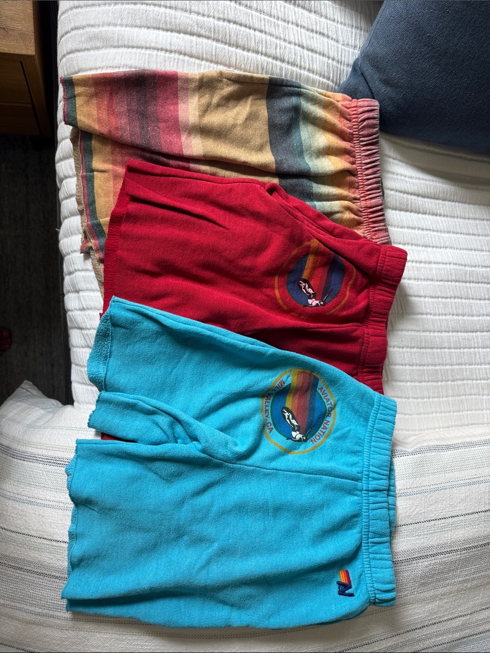Aviator Nation Kids 3-Pack Terry Shorts — Turquoise, Red, Multicolor Stripe